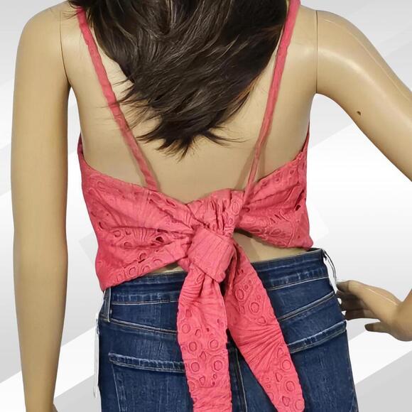Andie The Santiago Crop Top Eyelet Rosette Size L | Feminine Summer Style - Picture 5 of 7